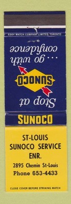 Matchbook Cover - Sunoco oil gas St Louis QC