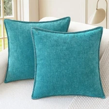 CaliTime Chenille Throw Pillow Covers 24x24 Set of 2 Lake Blue
