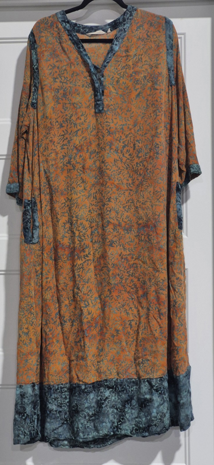 Soft Surroundings Boho Peasant Maxi Dress Size 2 XL  Orange And Blue