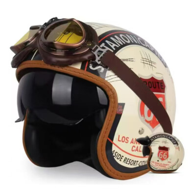 Motorcycle Vintage Open Face Helmet Chopper Crusier Bike 3/4 Helmets with Goggle