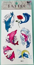 King Horse Pink Dolphins with Red Rose Temporary Tattoo New Arrival!! HM011