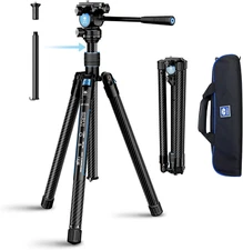 Carbon Fiber Tripod Lightweight 2Lbs with Panoramic Fluid Head, 59.8” Compact Ca