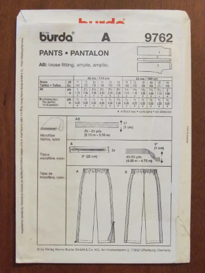 BURDA PATTERN - 9762 BOYS PANTS TRACK CONTRAST INSETS ZIP SLITS 11-16 EASY UNCUT - Image 2 of 2