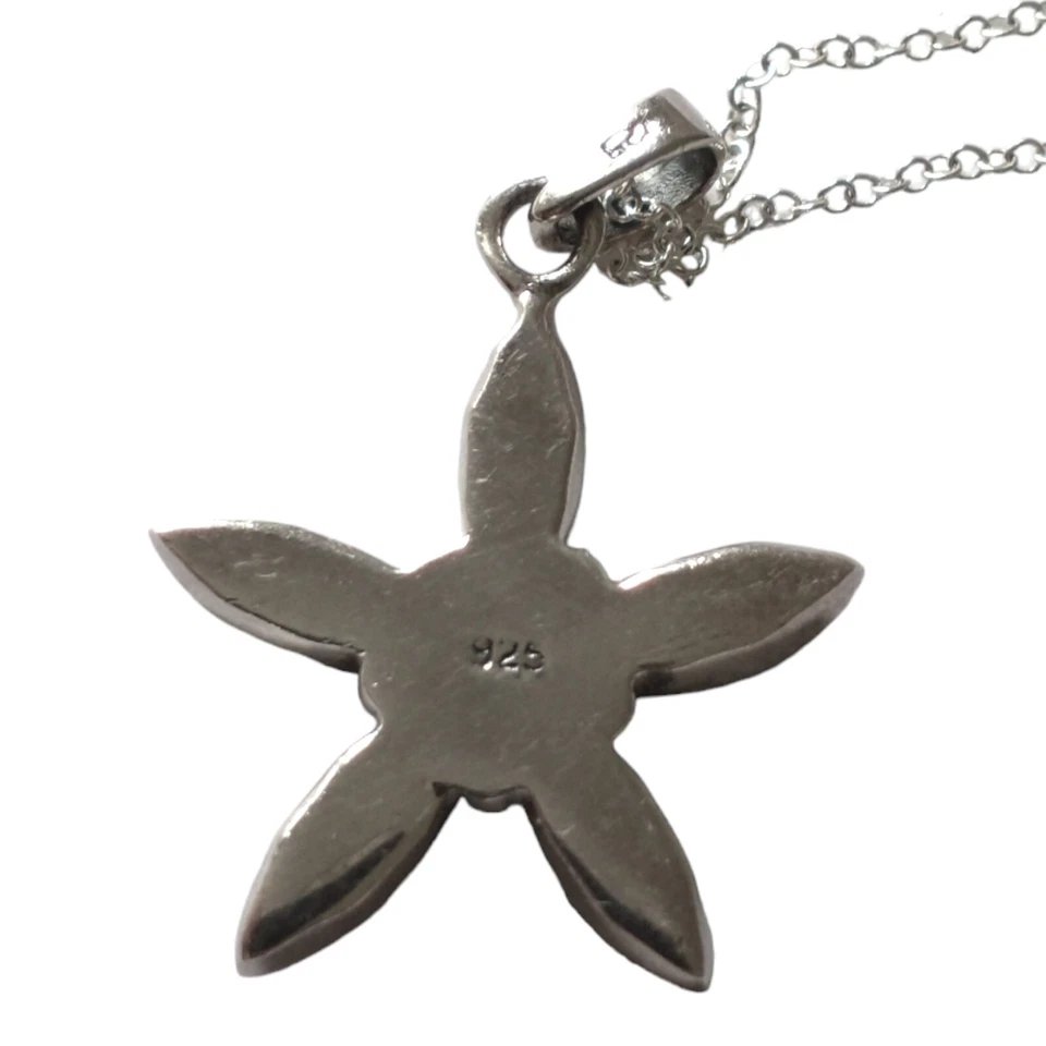 Abalone Sterling Silver Pendant Daisy Star Necklace 925 Flower 18" Beach Coastal - Image 4 of 4