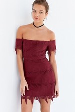 ASTR Valentina Lace Off-The-Shoulder Mini Dress Wine Sz Medium Urban Outfitters