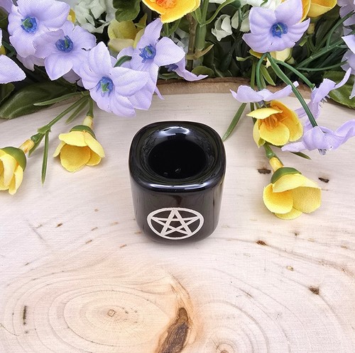 Black Ceramic Chime Candle Holder Silver Pentagram: For .5 inch Diameter Candles - Picture 10 of 10