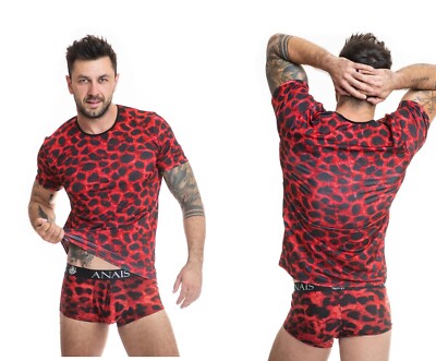 ANAIS FOR MEN SHIRT ANIMALPRINT clubwear tshirt blickdicht rot schwarz
