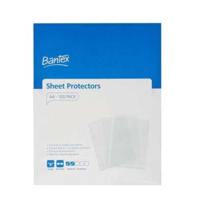 Bantex Tough Polypropylene Sheet Pocket Protectors 50 Micron A4 Pack Of 100