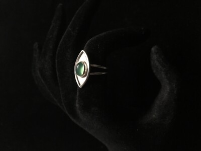 Hillabold Jewelry handgefertigter Ring Chalzedon Auge Stil Sterlingsilber Größe 6,25