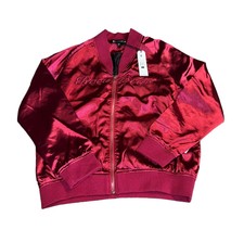 Vtg Y2k Women’s Rocawear Satin Bomber Jacket Burgundy Size Large Embroidered 