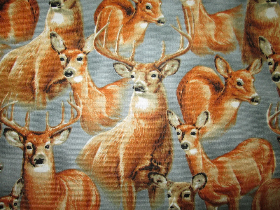 TELA DE ALGODÓN GRIS CIERVO REALISTA DOE BUCK FQ Foto 2 de 4