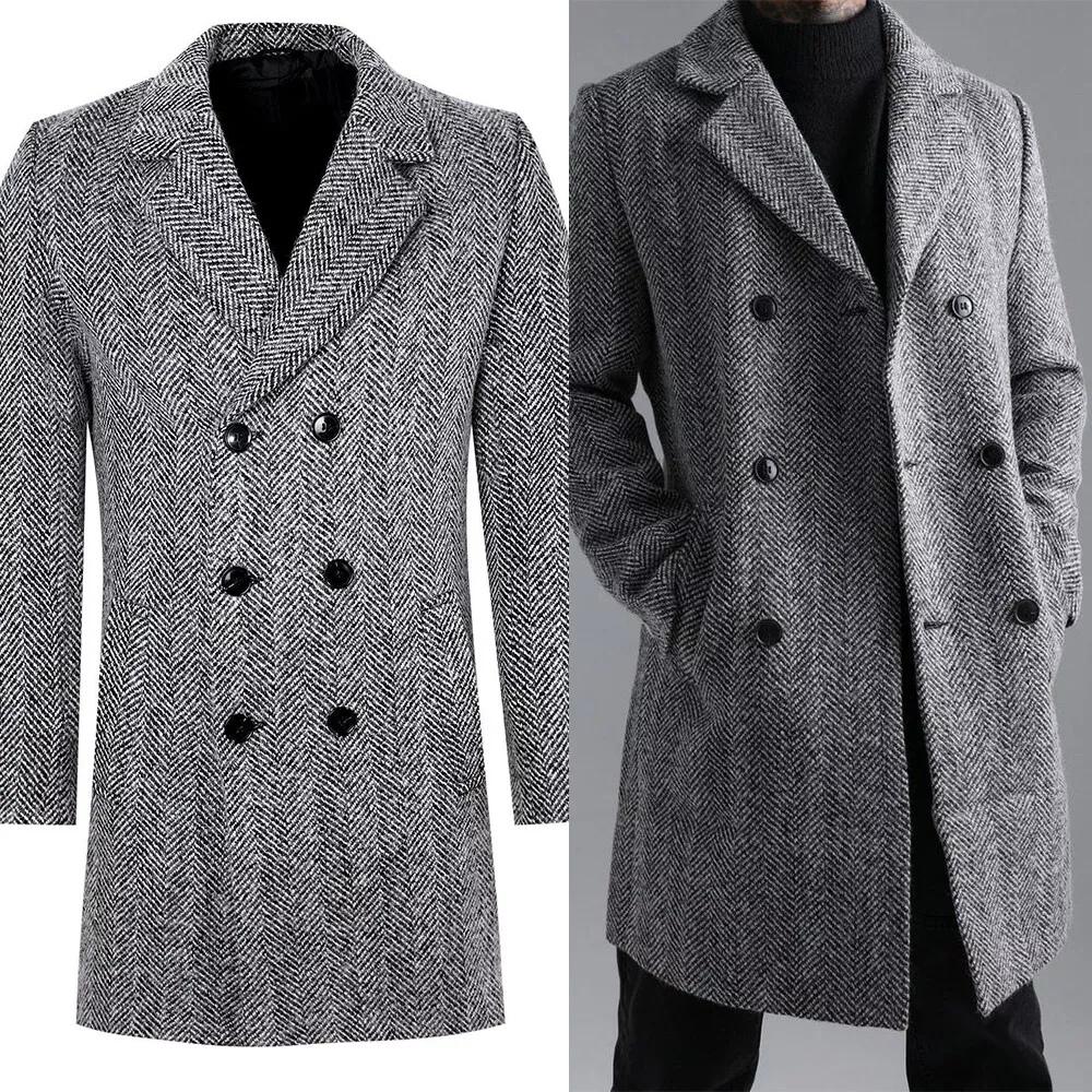 Grey herringbone topcoat - Boutique made wool herringbone topcoat