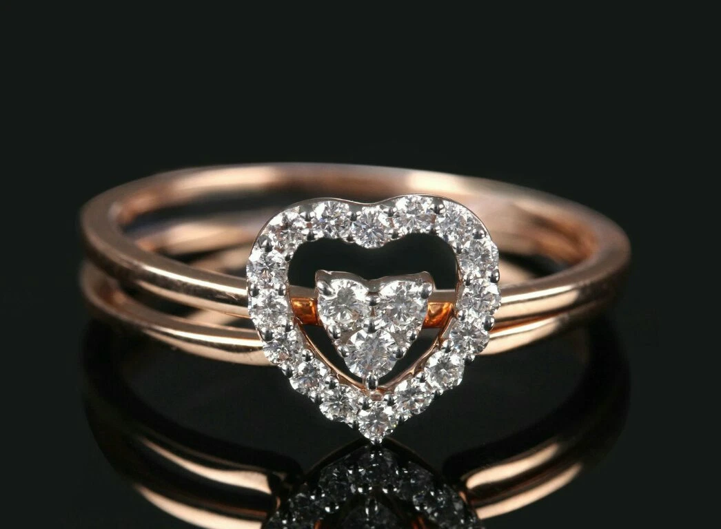 Natural Pave Diamond Double Heart Shape Stackable Band Ring 14k