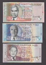 MAURITIUS P.49-50-51  25-50-100 RUPEES 1999 SHORT SET  UNCIRCULATED  2205