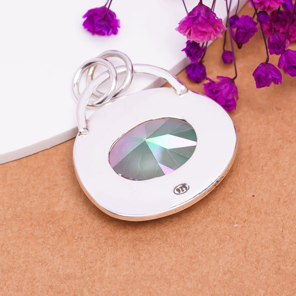 Colgante arco iris místico topacio fuego piedra preciosa sólida plata de ley 925 para mujer V8103 Foto 4 de 4