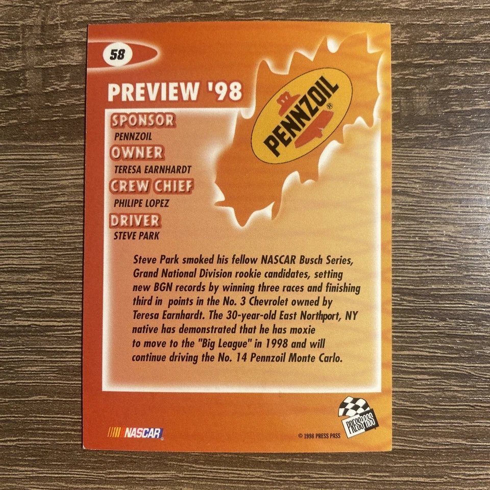 1998 Press Pass #58 Steve Park - NM-MT - Image 2 of 2