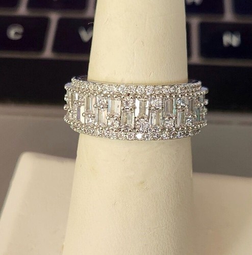 BEAUTIFUL Moissanite? GEOMETRIC RING 2 SIZES SILVER ETERNITY BAND STYLE 9mmW - Picture 34 of 37