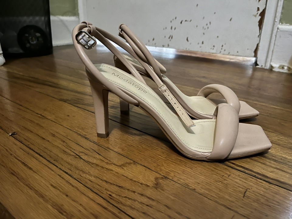 Modatope Women's Strappy High Heel Sandals – Open Toe Ankle Strap Sandals, 3.15 Inch Heel, Square Toe, White Size 10