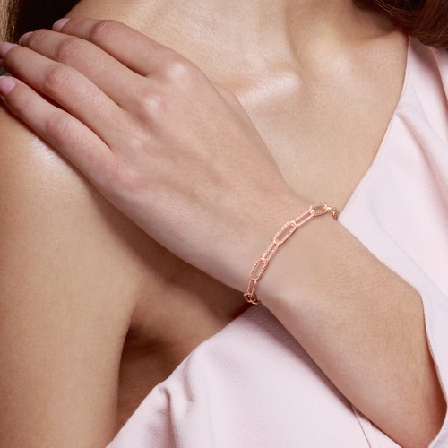 Amour Rose Plated Sterling Silver 6mm Fancy Cut Oval Link Bracelet - 7.5 in. - Picture 5 of 6