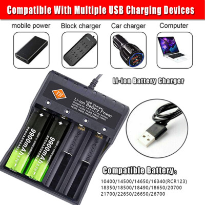 Li-Ionen-Ladegerät Wiederaufladbare USB 4-Steckplätze für 18650 14500 14650 usw.
