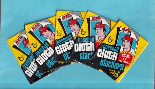 1977 Topps Cloth Stickers Baseball LOT OF FIVE ORIGINAL VINTAGE WRAPPER NO CARDS