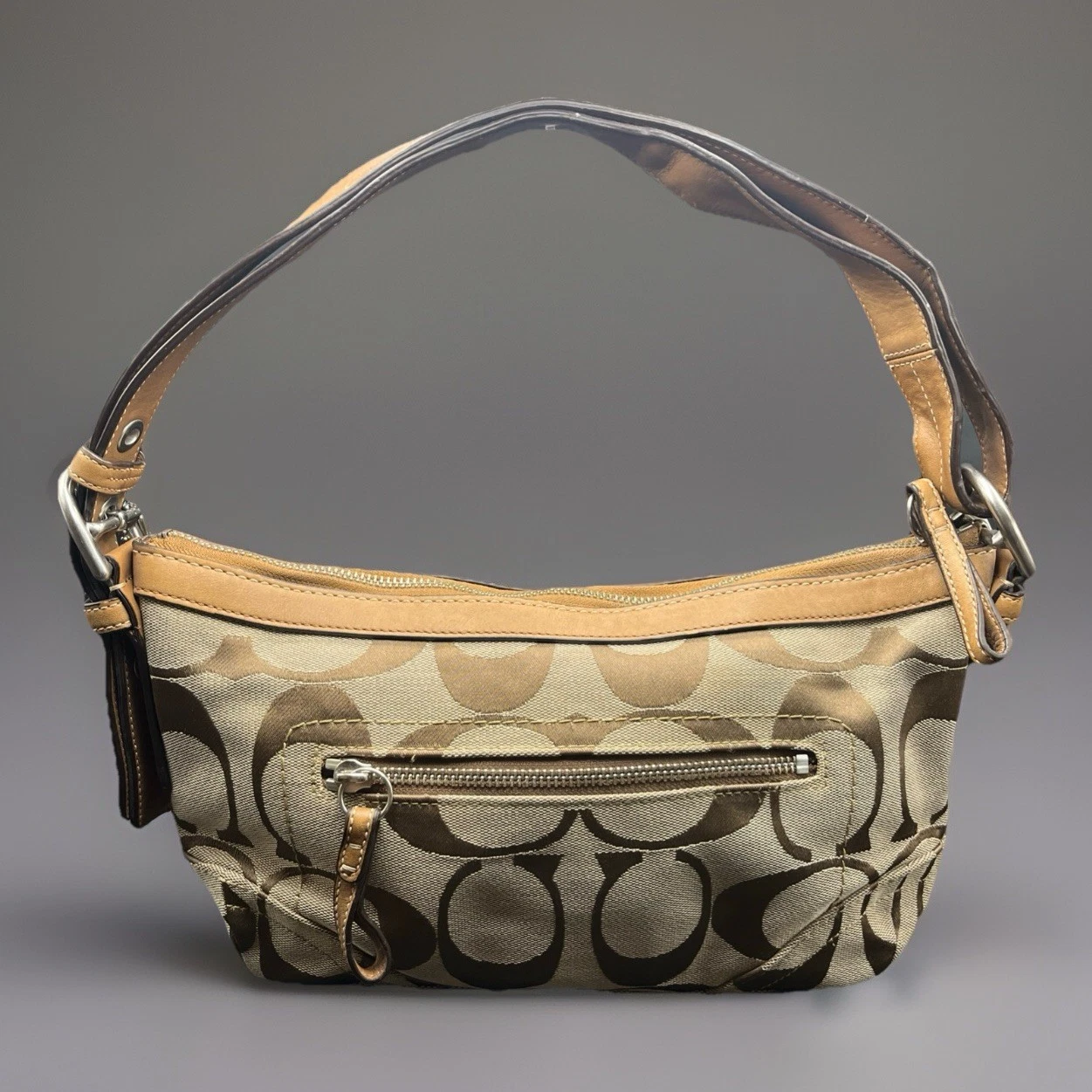 Borsa a tracolla Coach Big C tela marrone cachi F13080 borsa convertibile vintage