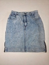 Vintage 80s Jordache Basics Acid Wash Denim Mini Skirt High Waisted Side Zipper