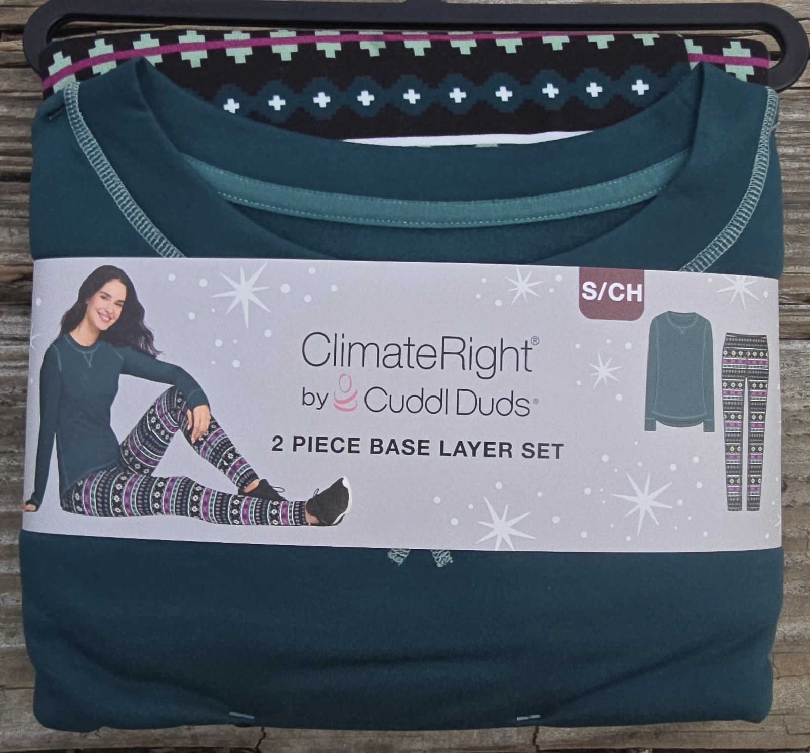 ClimateRight Cuddl Duds Women Small Base Layer Top & Legging Set Green Fairisle