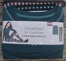 ClimateRight Cuddl Duds Women Small Base Layer Top Legging Set Green Fairisle
