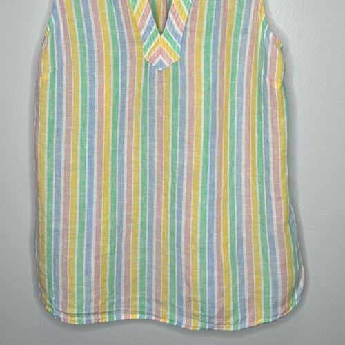 Talbots 100% Linen Pastel Striped Sleeveless Top Size Medium Casual Beachy Shirt - Picture 4 of 9