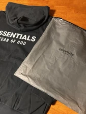 Essentials Black Hoodie Pullover, Size Medium, Loose Fit