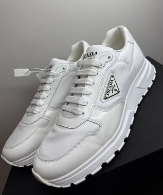 Prada Herren Weiß Nylon Dreieck Logo Prax 1.0 Turnschuhe Größe 9,5 UK/10US