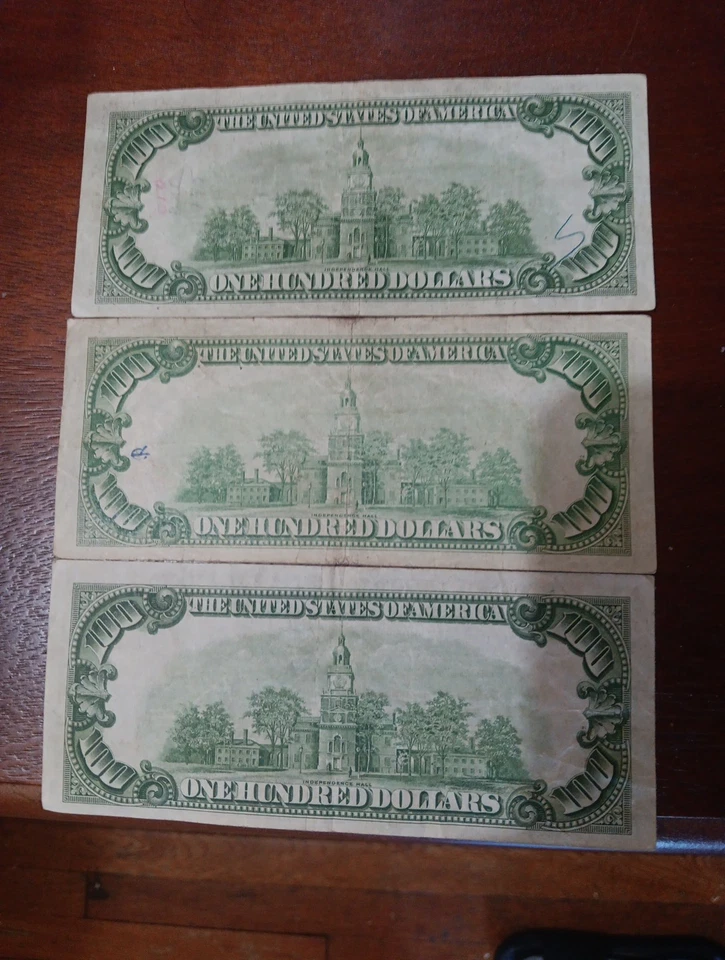 3 US $100 BILLS 1934 GREEN SEAL - Image 2 of 3