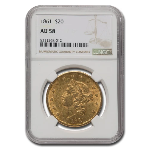 1861 $20 Liberty Gold Double Eagle AU-58 NGC