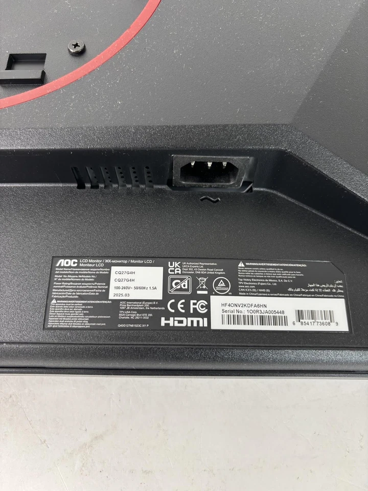 AOC CQ27G4H 27" Curved Gaming Monitor, QHD 2K 2560x1440, 1500R VA - Image 4 of 4