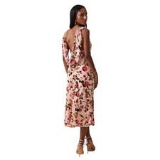 LULUS Florina Blush Floral Velvet Floral Burnout Cowl Back Midi Dress NEW XS