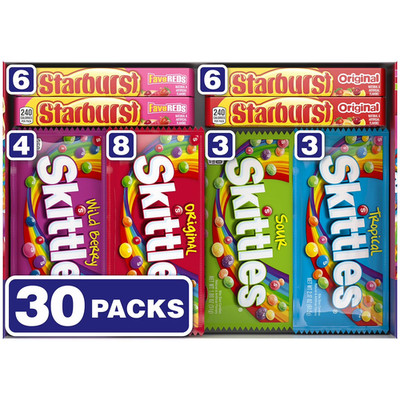 Skittles & Starburst Assorted Candy Variety Pack (30 Count) Bulk Box Exp 07/2027