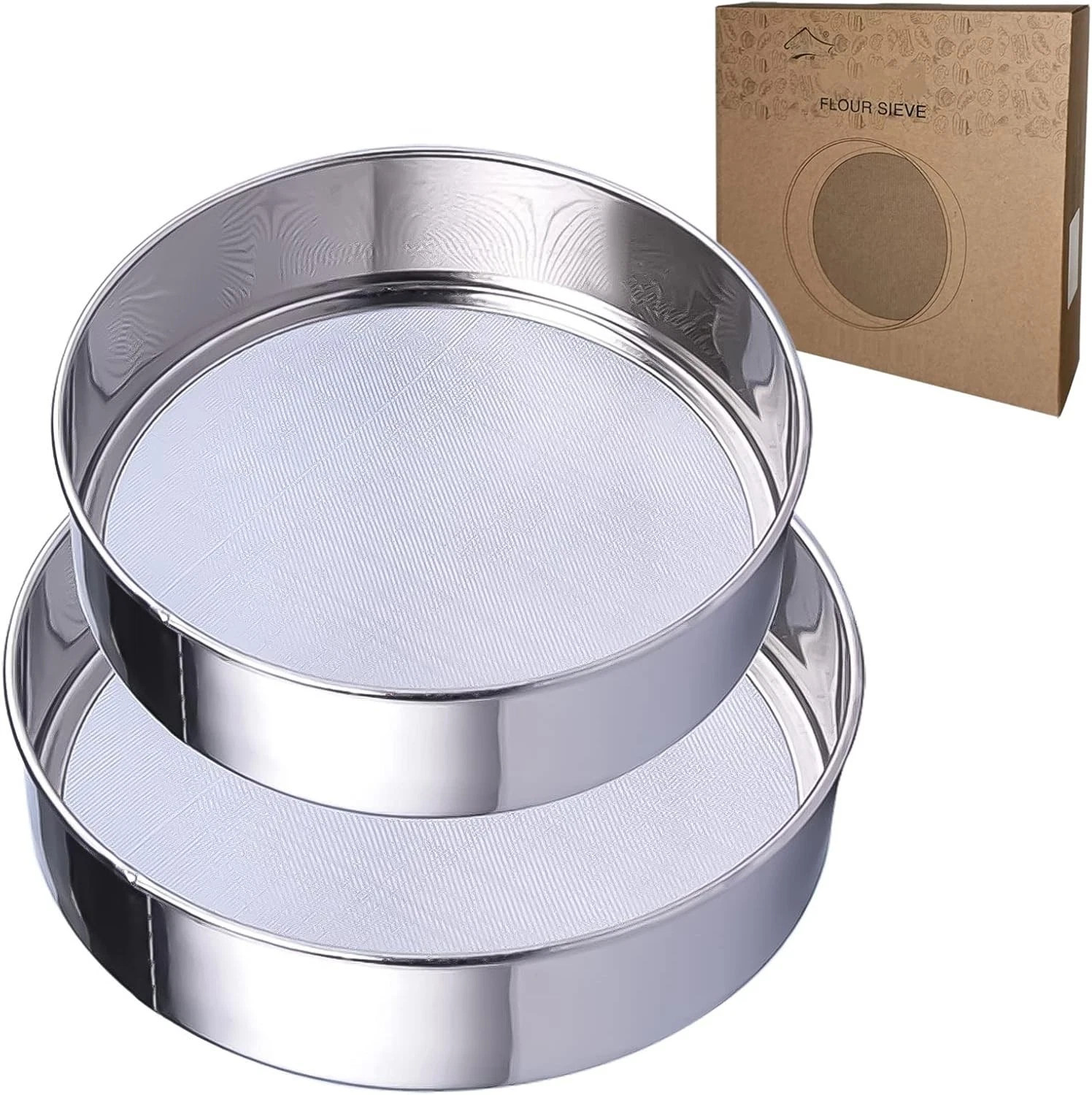 Sieve Fine Mesh Stainless Steel Round Sifter Baking Flour Sieve 8 Inch 40 Mesh