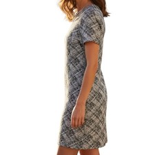 CALVIN KLEIN Black & White Abstract Print Short Sleeve Dress - Size 10