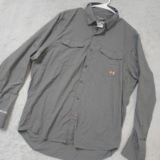 Under Armour Shirt Men Medium Iso Chill Heat Gear Fishing Long Sleeve Grey Beach