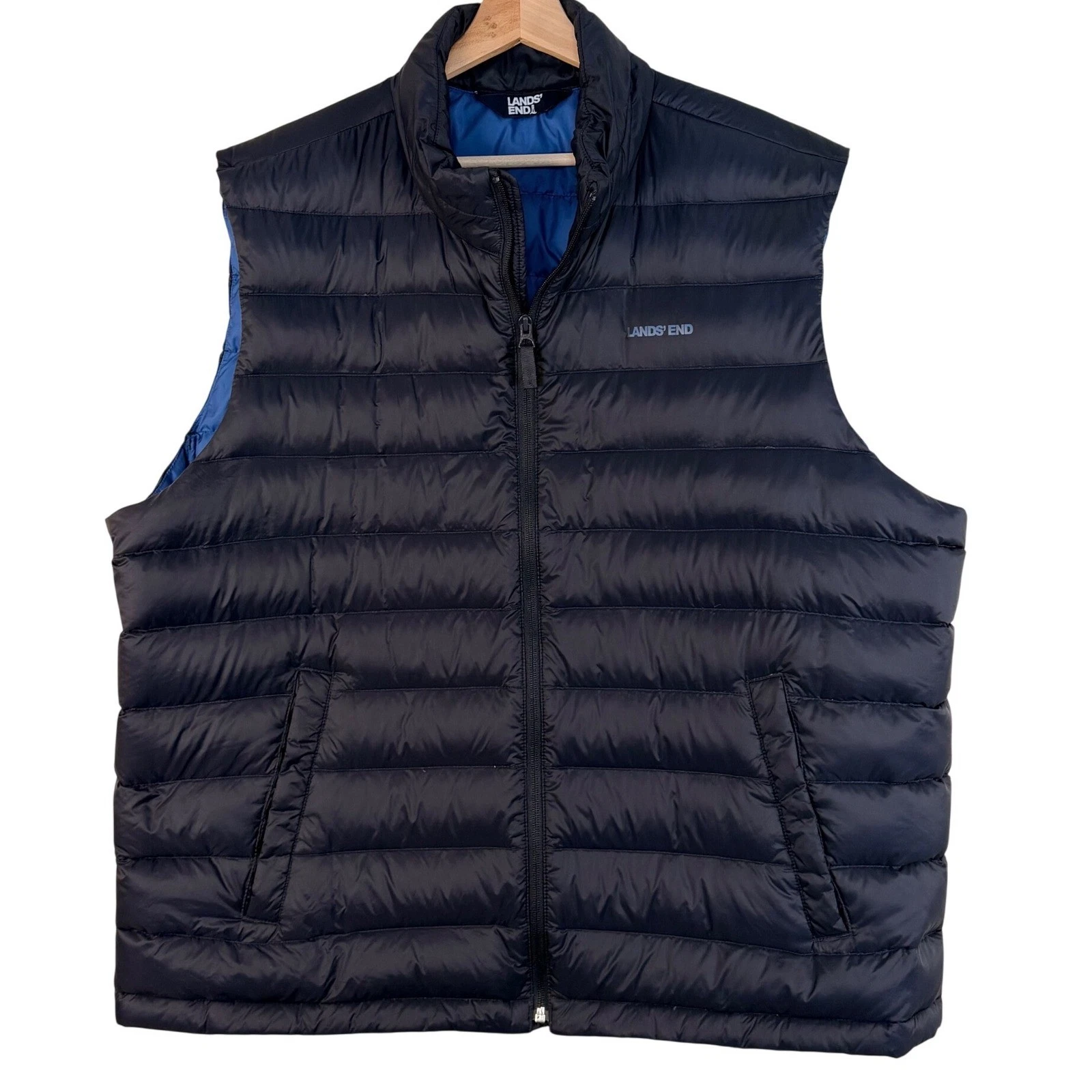 Lands' End Mens Navy Blue Down Puffer Vest Full Zip XXL 518632 V3635 F25130