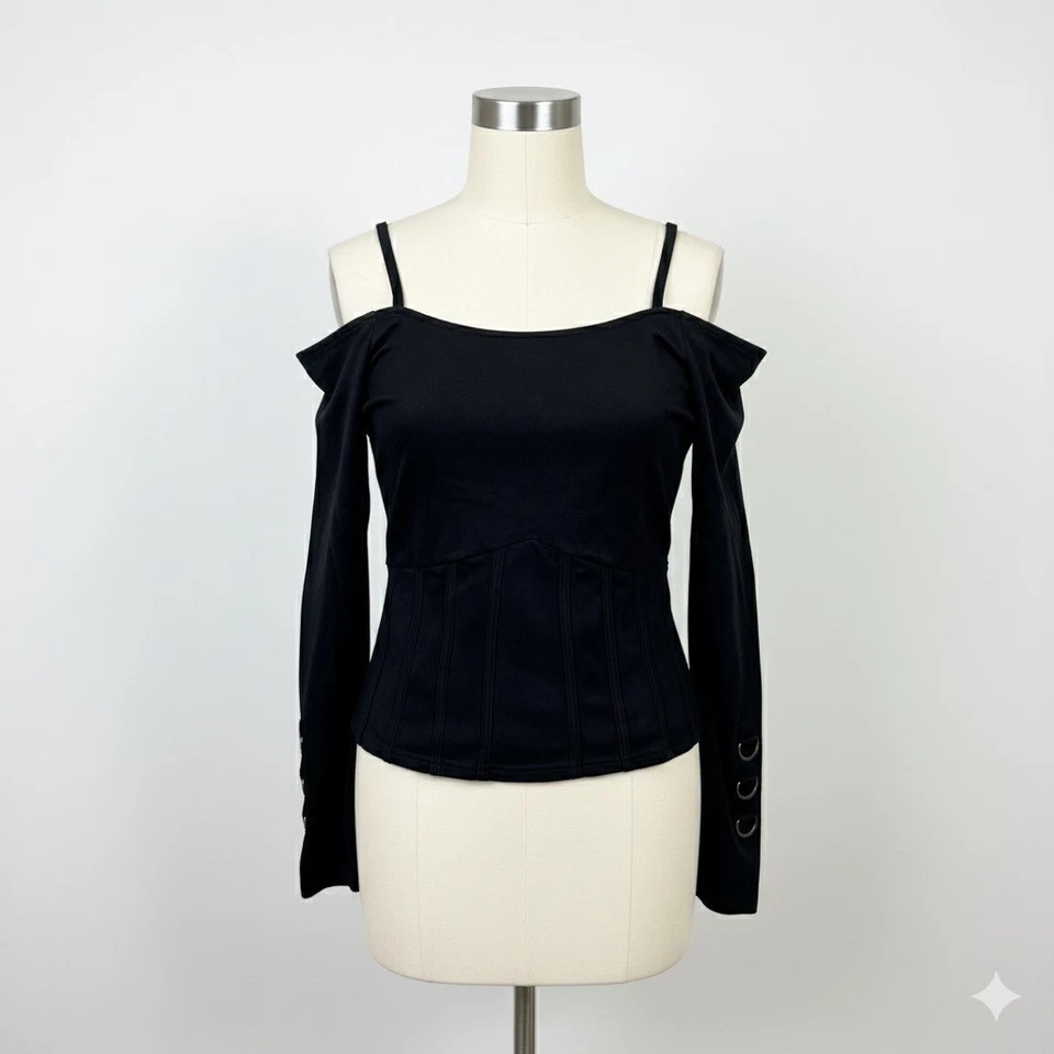 Corsé KILLSTAR Negro Top Medio Hombro Descubierto Manga Larga Ajustado Gótico Punk Emo Foto 2 de 4