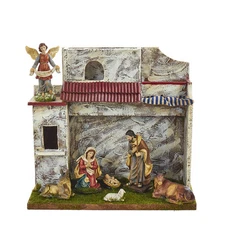 KURT S. ADLER 11" POLYRESIN 8 PIECE MUSICAL NATIVITY SET w/ STABLE & 7 FIGURES 
