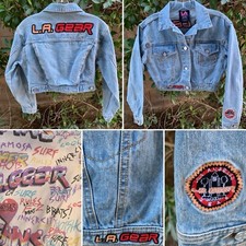 LA GEAR Cropped Denim Jacket Embroidered Logo Forever 21 1980s 80s Style Size S