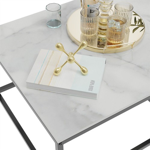 High Gloss Nesting Coffee Tables Set Of 2 Side End Table Marble Top Sturdy Legs - Picture 10 of 20
