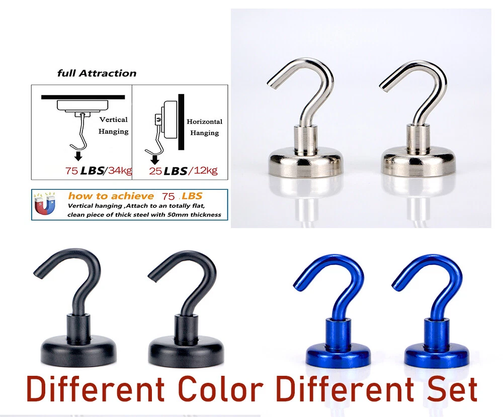12/16Pcs 34Kg Strong Magnetic Hooks Bulk Heavy Duty Hanger Key Tool Ceil