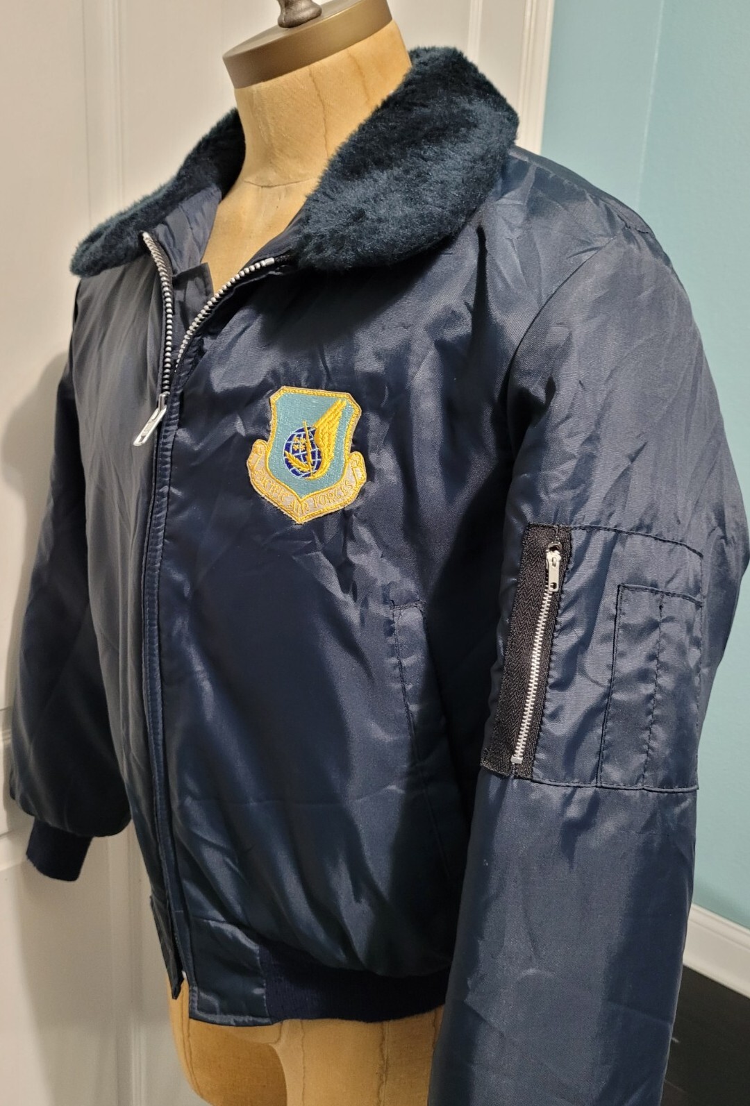 Vintage Aviator Jacket, Top Gun Style, Navy Blue Nyl… - Gem