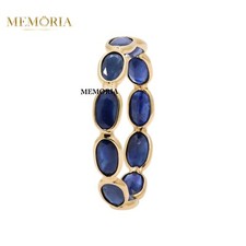 18k or Jaune Saphir Naturel Bleu Biseau Ensemble Éternité Anneau de Mariage 7