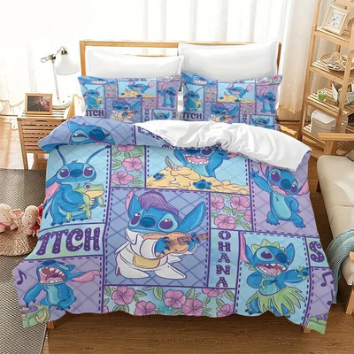 Funny Stitch Tropical Hawaii Summer Vibes Ohana Means 3D Quilt Bedding Set
