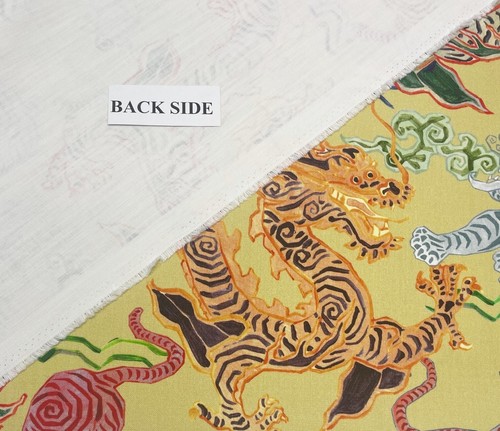 HAMILTON HIMALAYA JONQUIL YELLOW ASIAN TIGERS DRAGONS FABRIC BY THE YARD 54"W - Picture 6 of 8